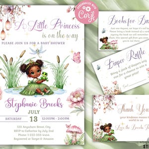 Frog Princess Baby Shower Invitation, Tiana Baby Shower, Whimsical Fairy Tale Design, Cute Green Frog, Enchanted Celebration, Editable Invit