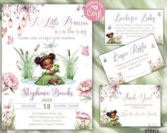 Princess Baby Shower Invitation Set, Books for Baby, Diaper Raffle, Thank You Cards