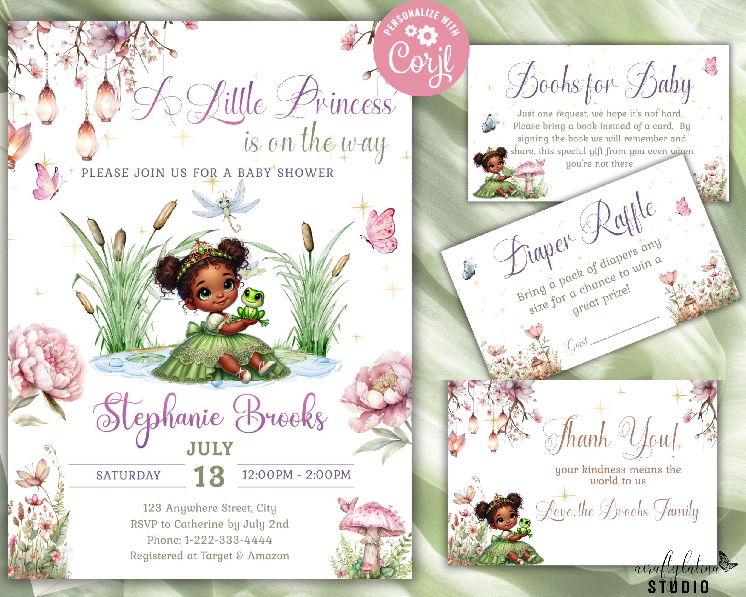 Frog Princess Baby Shower Invitation, Tiana Baby Shower, Whimsical Fairy Tale Design, Cute Green Frog, Enchanted Celebration, Editable Invit