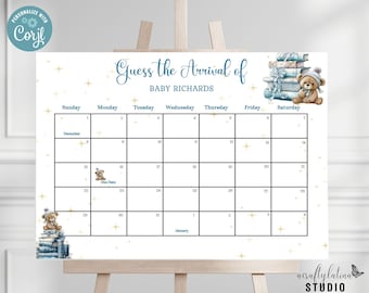 Babyshower vervaldatumkalender, nieuw hoofdstuk, babyshower jongens, bewerkbare sjabloon, baby's verjaardag raden, instant download, babyvoorspelling