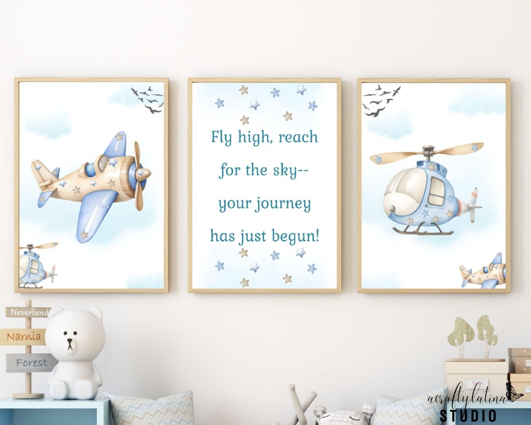 Set of 3 Watercolor Airplane Prints, Airplane Nursery Wall Art, Set of ...