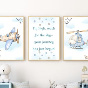 Conjunto de 3 impressões de aviões em aquarela, arte de parede de berçário de aviões, conjunto de 3 impressões vintage, decoração de quarto de menino, decoração de avião infantil, impressões digitais