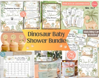 Dinosaur Baby Shower Bundle, Dinosaur Baby Shower Invite, Editable Invite, Dino Baby Shower Welcome Sign, Diaper Raffle, Baby Shower Games