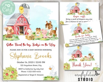 Editable Farm Baby Shower Invitation, Barn Baby Shower, Ranch Baby Shower, Editable Template, Instant Download, Farm Animal Baby Shower