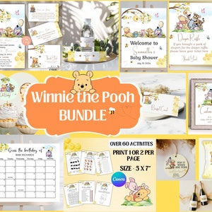 Winnie The Pooh Baby Shower Bundle, klassische Winnie the Pooh Baby Shower, bearbeitbare Einladungsvorlage, Gender Neutral, Spiele Bundle