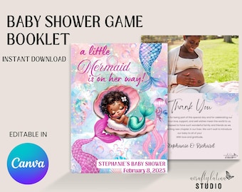 Meerjungfrauen-Babyparty-Spielheft, bearbeitbare Canva-Vorlage, sofortiger Download