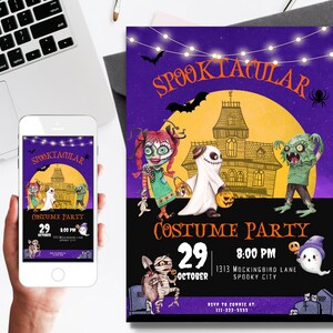 Halloween-uitnodiging spookhuis voor kostuumfeest - bewerkbaar