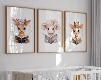 Woodland Nursery Prints, Digital Download, Printable Nursery Art, Nursery Decor, Baby Animals Wall Art, Girls Room Decor, Forest Animals