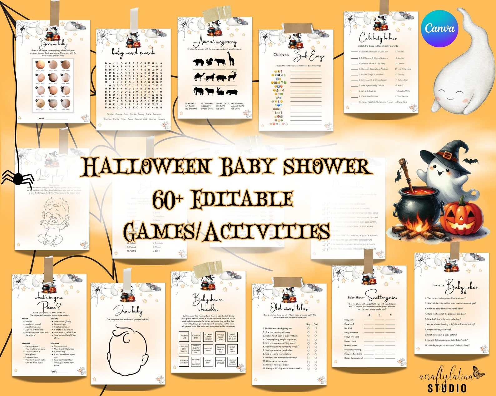 Halloween Baby Shower Games, Printable Baby Games, Editable A Little ...