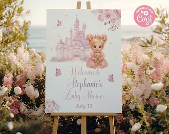 Princess Baby Shower Welcome Sign Decoration, Royal Party Template, Large Welcome Sign, Editable Pink Decor, Girl Baby Shower, Party Sign
