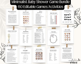 Minimalist Baby Shower Game Bundle, 60 Editable Games & Activities (Digital Download)