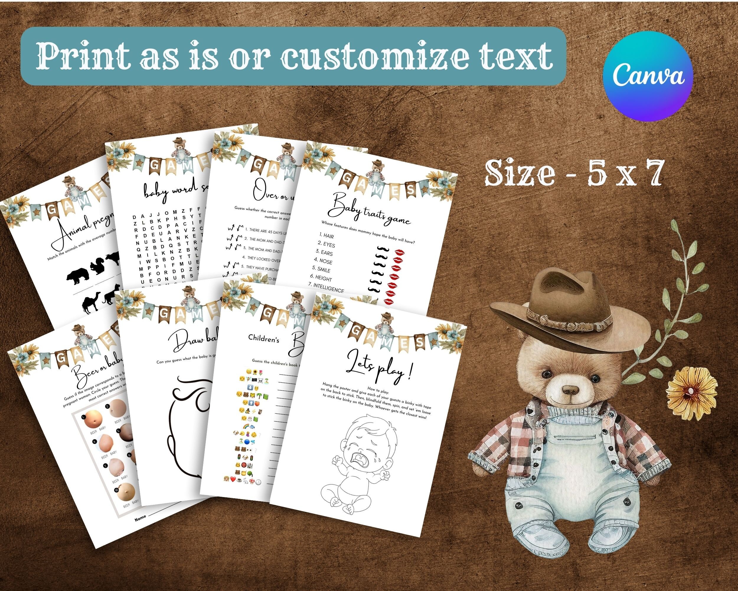 Cowboy Baby Shower Games Bundle Cowgirl Baby Shower Games