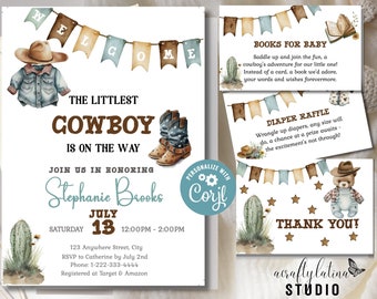 Cowboy baby shower invitation, Western Baby Shower, Wild West Boy Invite, A Little Cowboy, Printable template, Rodeo Baby Shower, Boy Baby