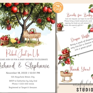 Apple Baby Shower Invitation, Fall Baby Shower Invite Template, Picked Just for Us, Apple Of Our Eye, Fully Editable, Instant Download