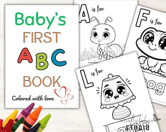 Babyshower Abc-boek, Babyshower Alfabet Boek, Afdrukbare Babyshower Spelletjes, Abc Kleurplaten, Virtuele Babyshower, Kleurboek