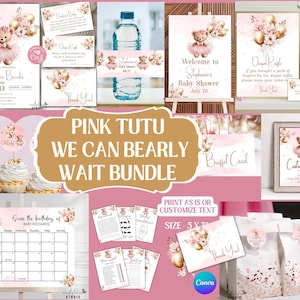 We Can Bearly Wait Invito per baby shower per bambine, Invito per baby shower con orsetto, Invito per baby shower con orsetto rosa, Invito modificabile con orso, Palloncini