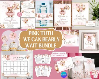 Inbjudan till babyshower för flicka, nallebjörnsinbjudan, rosa nallebjörnsinbjudan, redigerbar björninbjudan, ballonger