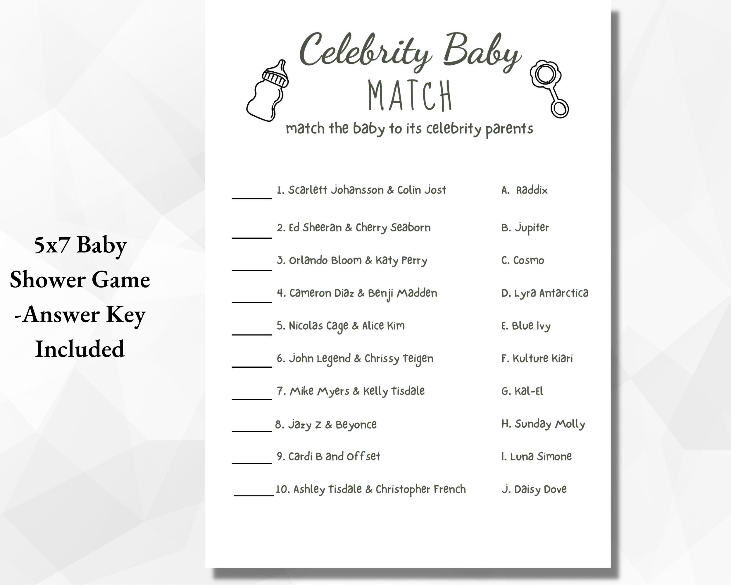 Celebrity Baby Match Game Baby Trivia Game Gender Neutral pic