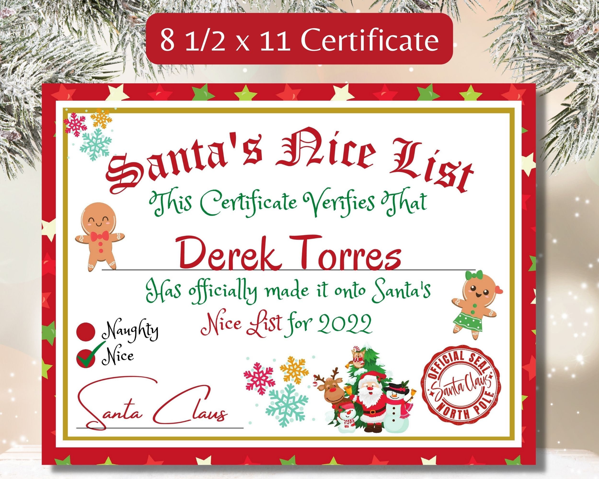 Printable Letter From Santa Claus, Nice List Certification ...