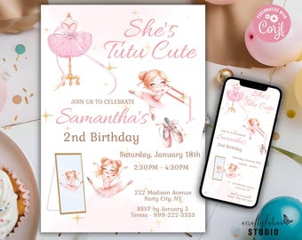 Editable Tutu Cute Invitation, 2nd Birthday Template, Ballerina Birthday Invite, Instant Download, Girl Birthday, Toddler Birthday