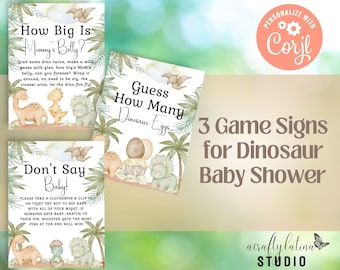 Dinosaurus babyshower, printbare dinosaurusspelletjes, raad hoeveel eieren, mama's buik