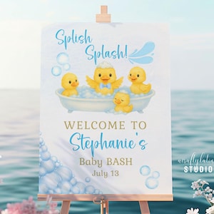 Little Duckling Blue Baby Shower Welcome Sign, Cute Duck Decor, Editable Template, Perfect for Any Celebration, Editable Sign, Boy Shower