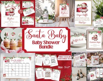 Zestaw na Baby Shower z Mikołajem, Zimowy Baby Shower, Zestaw zaproszeń do druku, Szablon do edycji