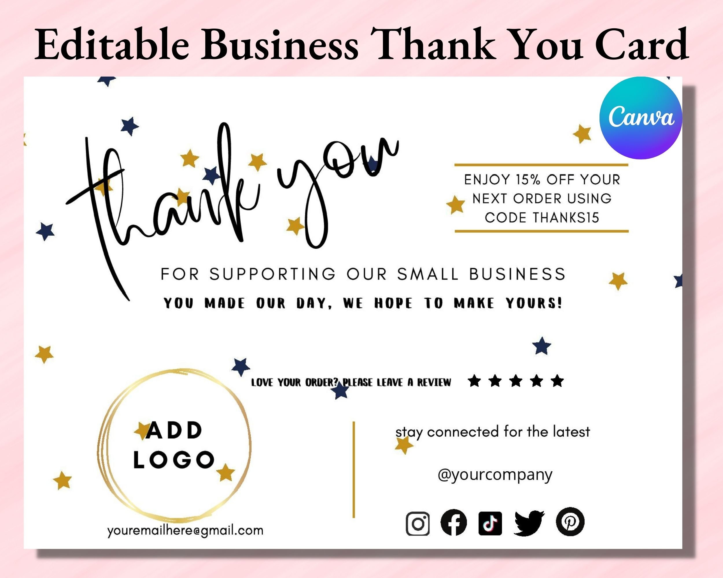 Editable Business Thank You Cards Template - Etsy