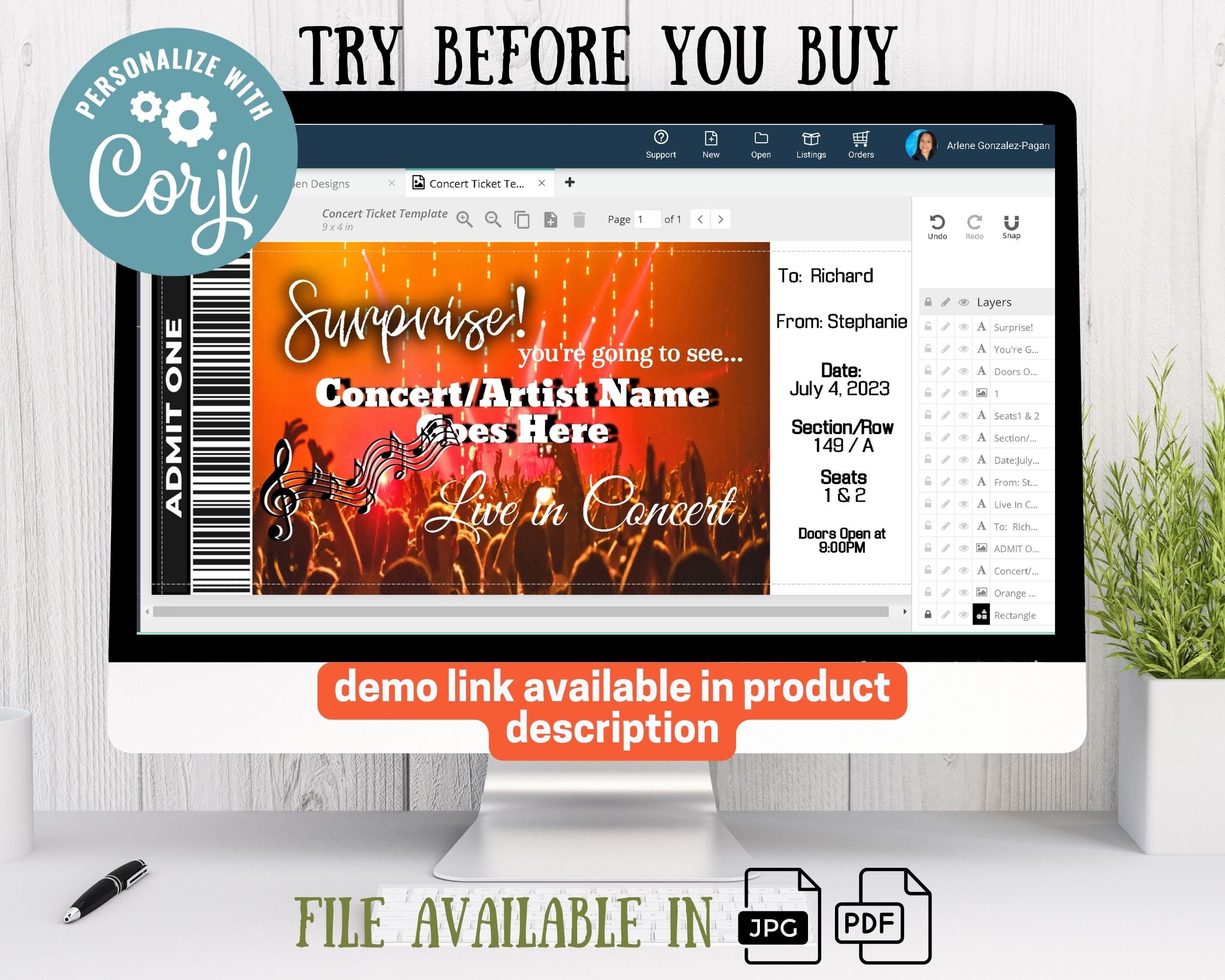 Printable Ticket Template Concert Ticket Template Surprise Etsy Printable Ticket Template Concert Ticket Template Surprise Etsy