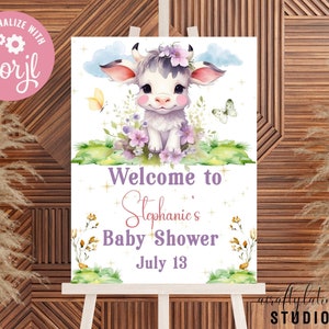 Holy Cow Baby Welcome Sign, Farm Animals Baby Shower, Barn Animals Baby Shower, Large Welcome Sign, Boho Cow Baby Shower, Highland Cow