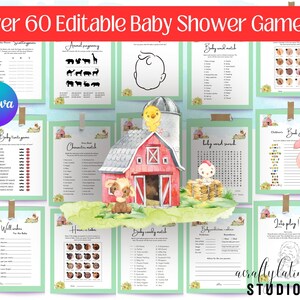 Farm Animals Baby Shower Game Bundle | Baby Animals Baby Shower Games | Party Games | Boy Baby Shower  Instant Download | Printable Template