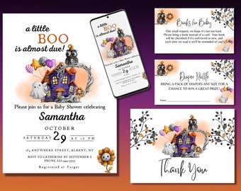 Editable Halloween Baby Shower Invitation Bundle, A Little Boo Baby Shower, Ghost Baby Shower Invite, Gender Neutral, A Baby Is Brewing