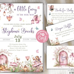 Editable Fairy Baby Shower Invitation Template, Fairy Baby Shower Welcome Sign, Enchanted Fairy Evite, Fairy Garden Party, Girl Baby Shower