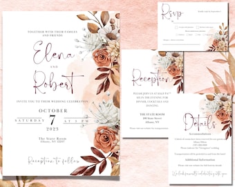 Fall Wedding Invitation Suite - Editable Template