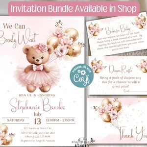 Teddy Bear Baby Shower Welcome Sign, Pink and Gold Balloons, Editable Template (Corjl image 4