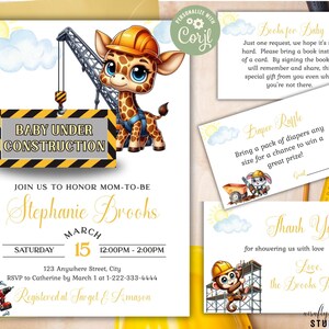 Under Construction Baby Shower Invitation Bundle, Editable Trucks Baby Shower, Editable Template, Instant Download, Boy Baby Shower