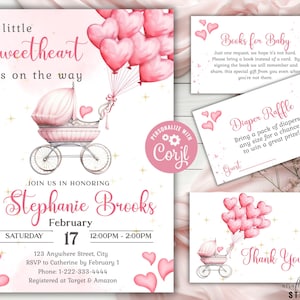 Ensemble d'invitations pour la Saint-Valentin, modifiable La petite chérie est en route, Shower de bébé fille, modifiable à imprimer