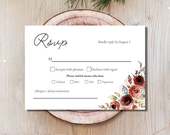 RSVP Card for Weddings, Boho Wedding, Terracotta Wedding, Wedding RSVP, Wedding Invitation Rust Orange, Boho Rust Wedding - RILEY