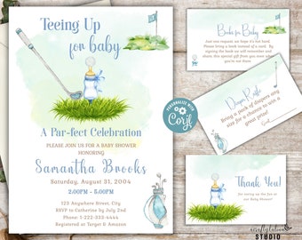 Golf Baby Shower Invitation Template, Boy Baby Shower Evite, Editable Printable, Boy Baby Sprinkle Invite, Coed, Par-Tee Baby Shower
