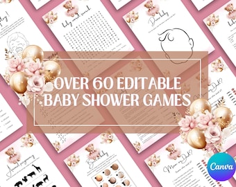 60+ Editable Baby Shower Games Bundle, Fun Printable Games (Digital Download)