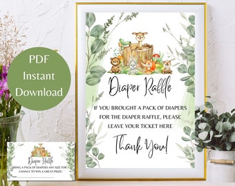 Woodland Baby Shower Diaper Raffle, Greenery Baby Shower
