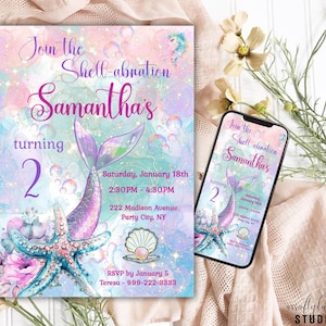 Editable Mermaid Birthday Invitation, Whimsical Under the Sea Theme, Little Mermaid Birthday Invite, Girls Party Invite, Digital Download