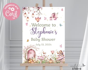 Fairy Baby Shower Welcome, Floral Girl Decor, Printable Personalized Sign