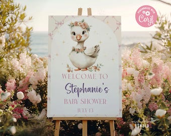 Silly Goose Baby Shower Editable Welcome Sign Decoration, Pink Bow, Large Welcome Sign, Editable Pink Decor, Girl Baby Shower, Party Sign