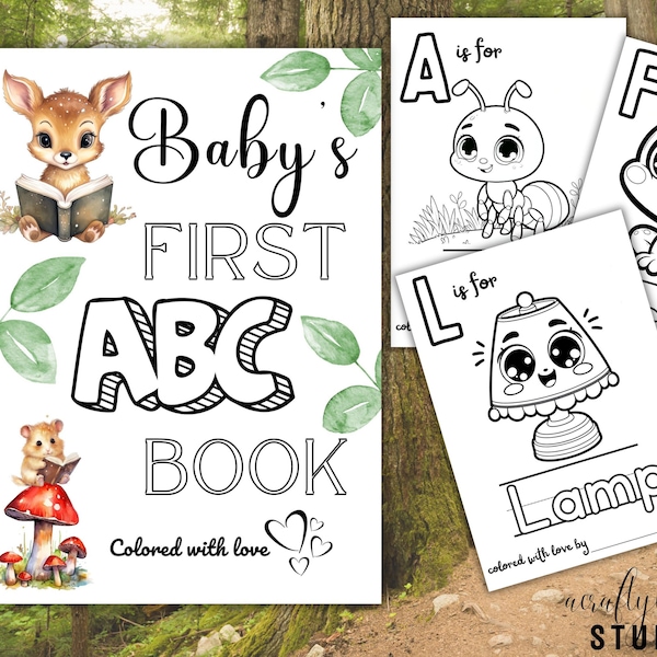 ABC Book Baby Shower, ABC Animals Book, Childrens Alphabet Book, Baby Shower Coloring Pages, My First ABC Book, Woodland Baby Shower
