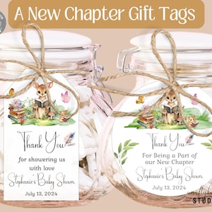 New Chapter is About to Begin Gift Tag, Baby Shower Gift Tag, Thank You Favor Tag, Editable Gift Tag, Woodland Gender Neutral Baby Shower
