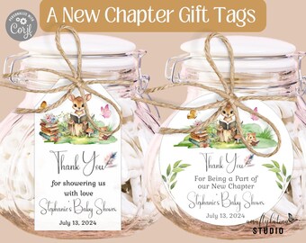 New Chapter is About to Begin Gift Tag, Baby Shower Gift Tag, Thank You Favor Tag, Editable Gift Tag, Woodland Gender Neutral Baby Shower