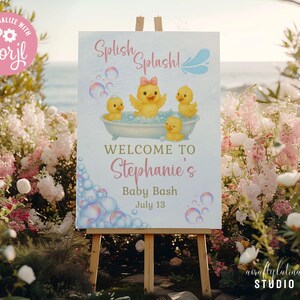 Little Duckling Baby Shower Welcome Sign, Cute Duck Decor, Editable Template, Perfect for Any Celebration, Editable Sign, Girl Shower