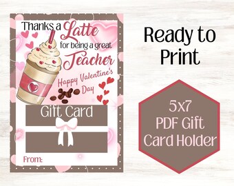 Teacher Valentine Card, Gift Card Holder, Teacher Valentine Day Gifts, Printable Gift Card Holder
