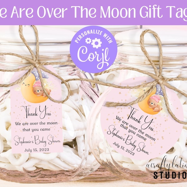 Over The Moon Baby Shower Gift Tags | Twinkle Twinkle Little Star Favor Tag | Moon and Stars Party Favor | Thank You Gift Tag